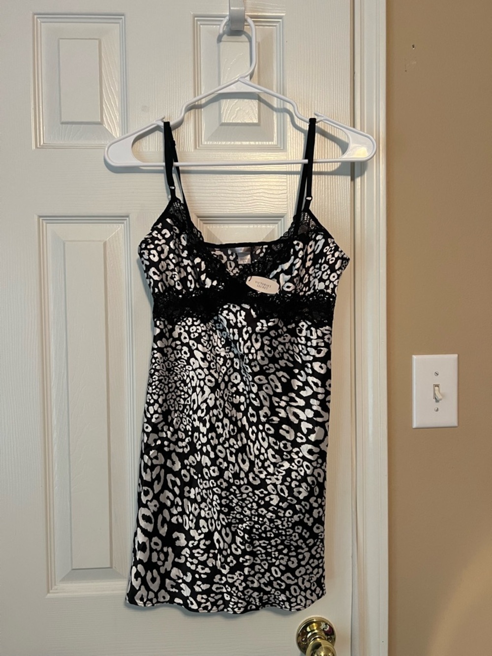 Victoria's Secret Black and White Leopard-Print Lace Slip